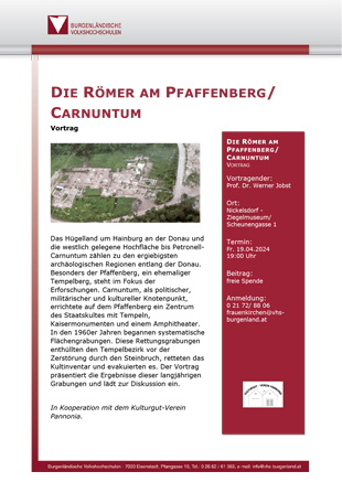 „Die Römer am Pfaffenberg/Carnuntum“ - ein Vortrag von Prof. Dr. Werner Jobst.